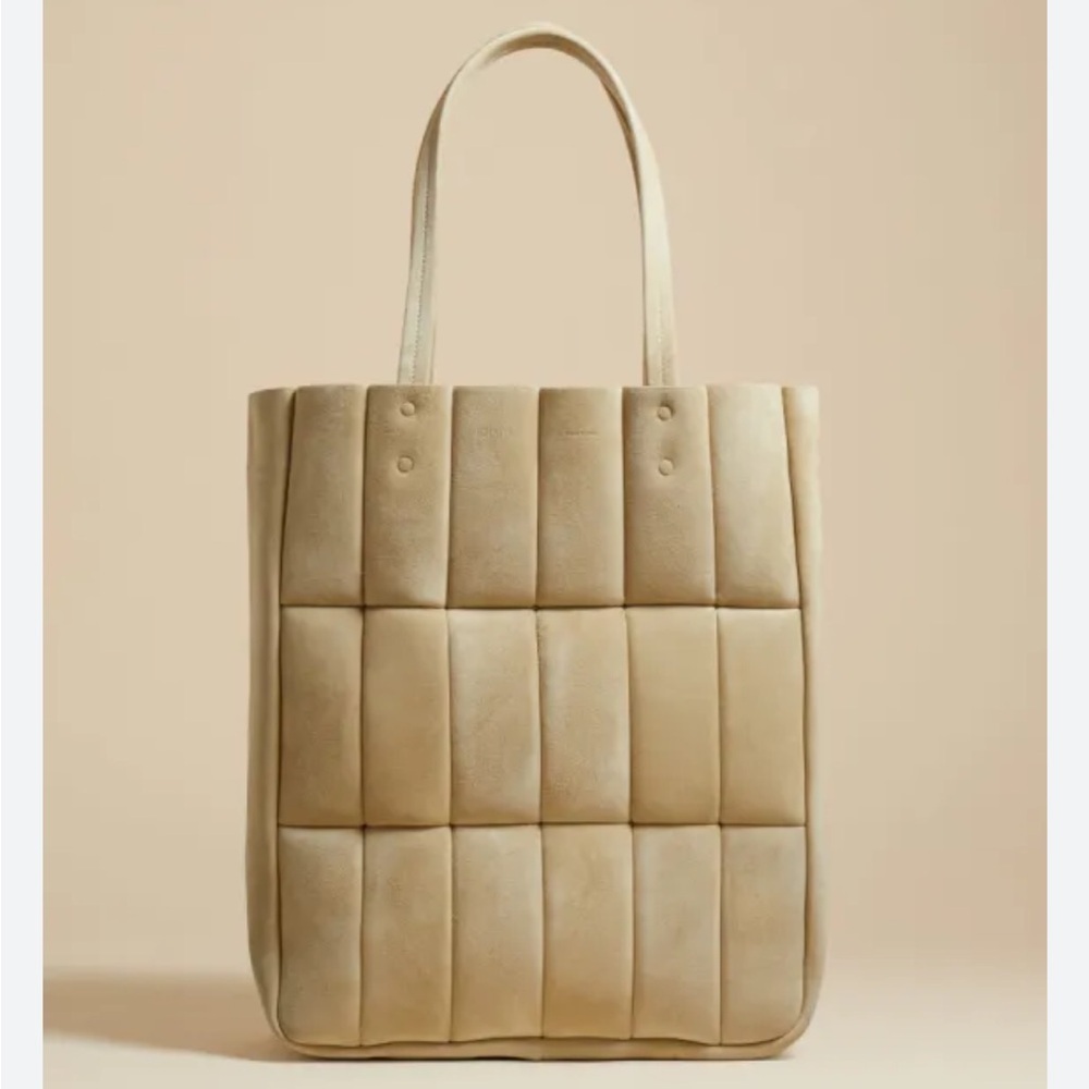 NWT KHAITE Zoe patchwork suede tote bag beige